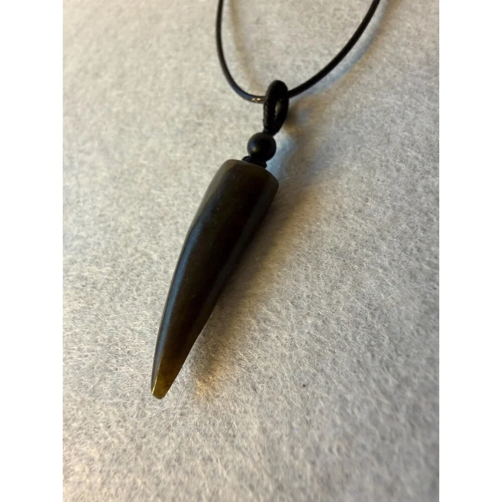 Natural Jade Wolf Tooth Pendant Necklace Dark brown Jade Fang Amulet Adjustable